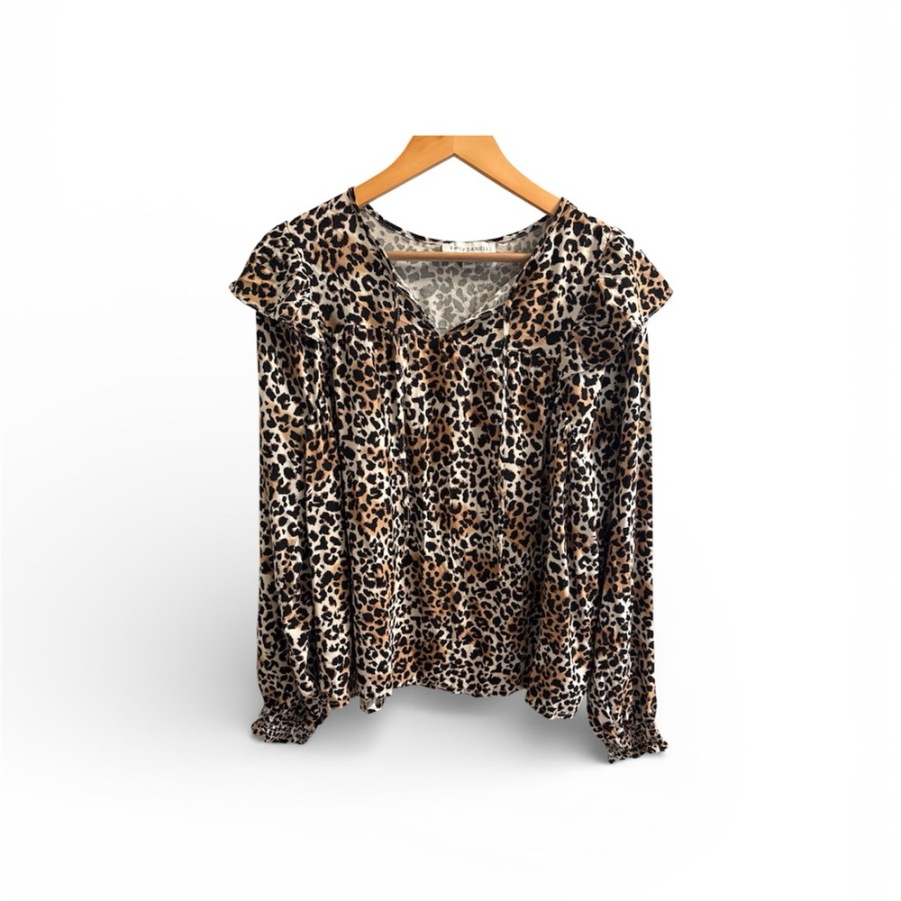 Leopard Print Women's ling sleeve  Top with ruffle detail